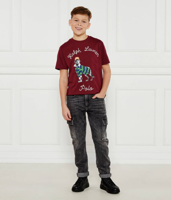Футболка детская Polo Ralph Lauren с изображением собаки, бургундия — фото 2