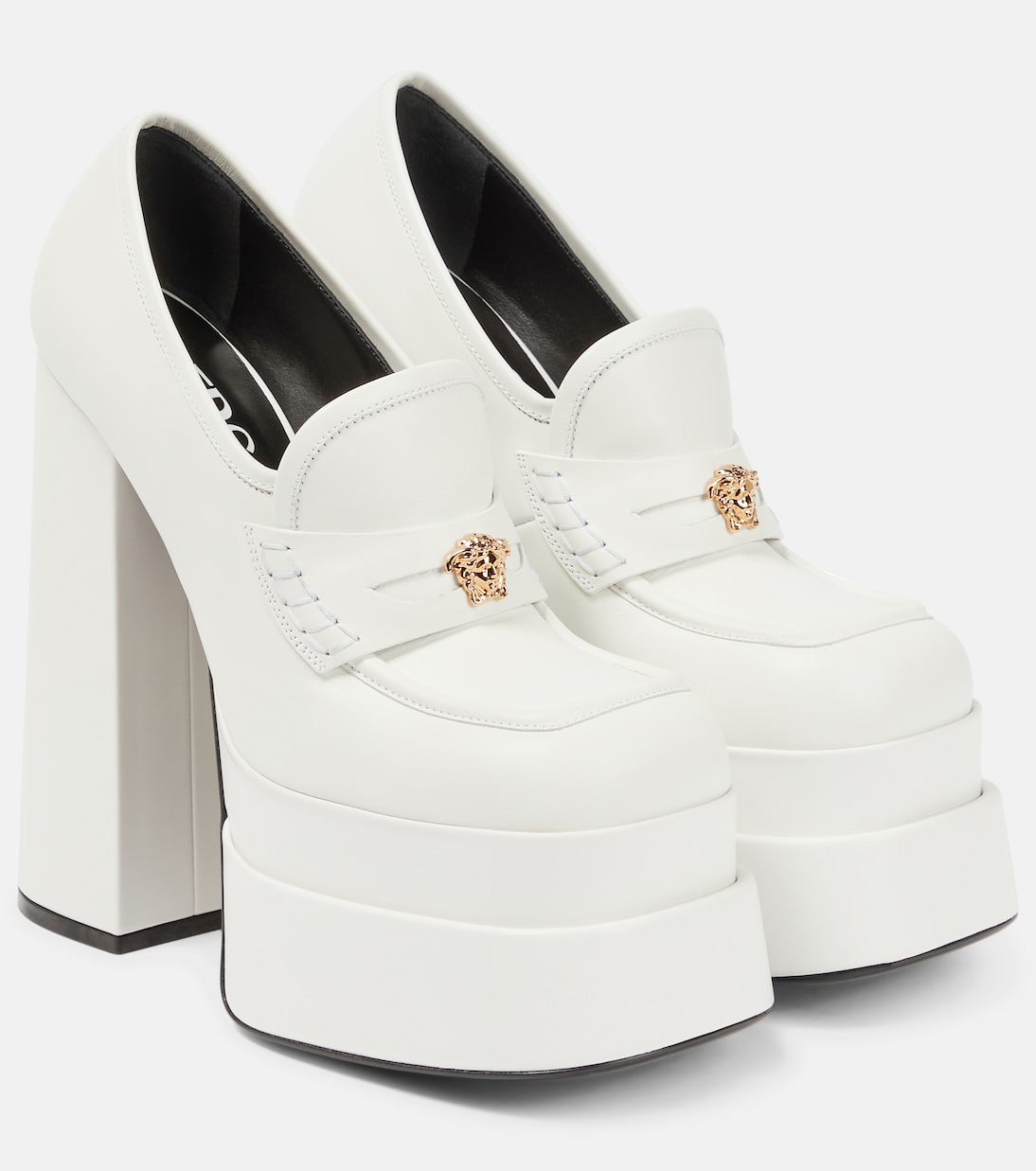 Кожаные туфли-лоферы Aevitas на платформе Versace, Bianco Ottico-Oro