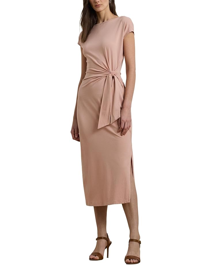 

Платье Lauren Ralph Lauren Tie-Front Jersey Boatneck Midi Dress, цвет Sunrise Blush
