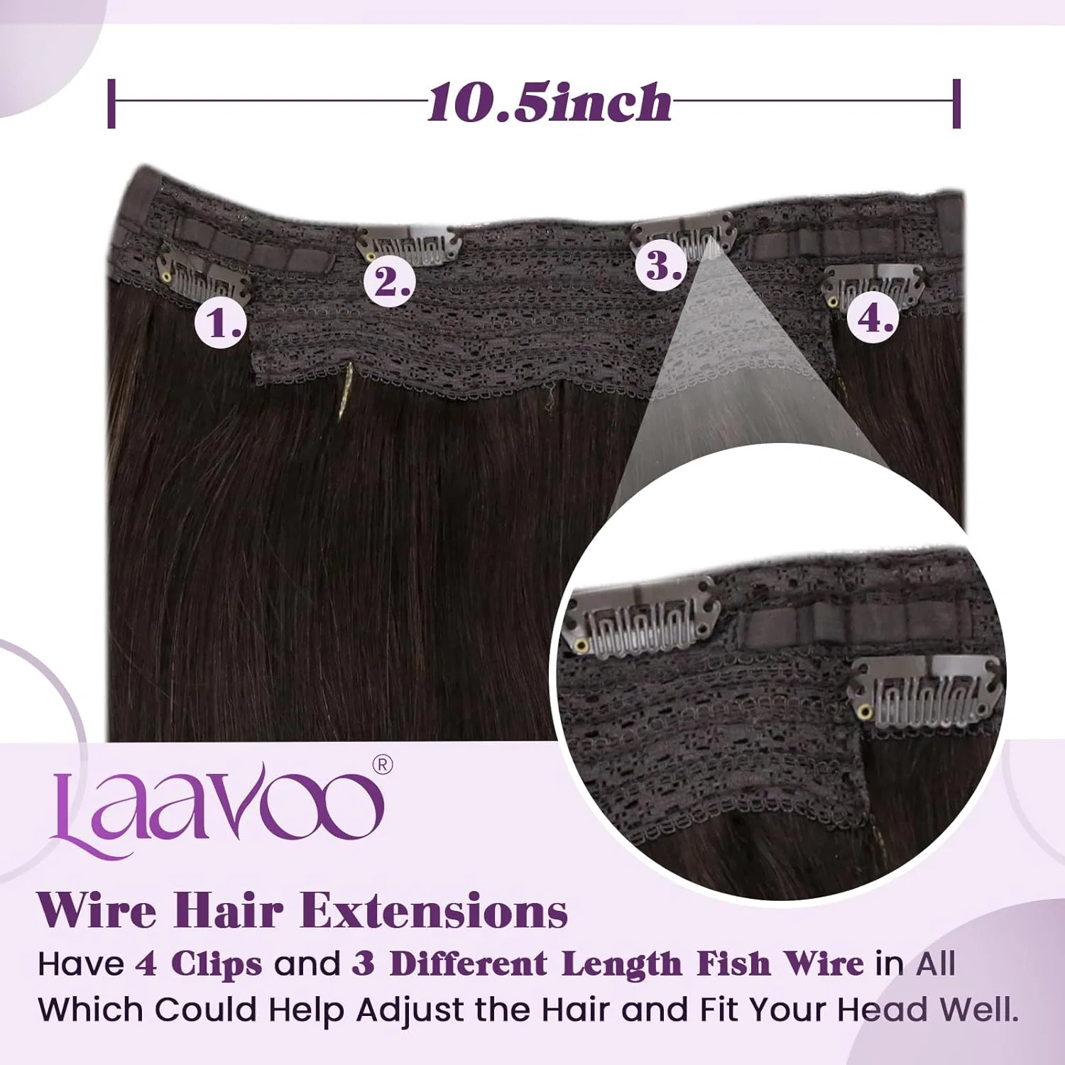 Накладные волосы LaaVoo Fish Line из натуральных волос, темно-коричневые, 50 см, 100 г Laavoo, 1-1-#2 — фото 4
