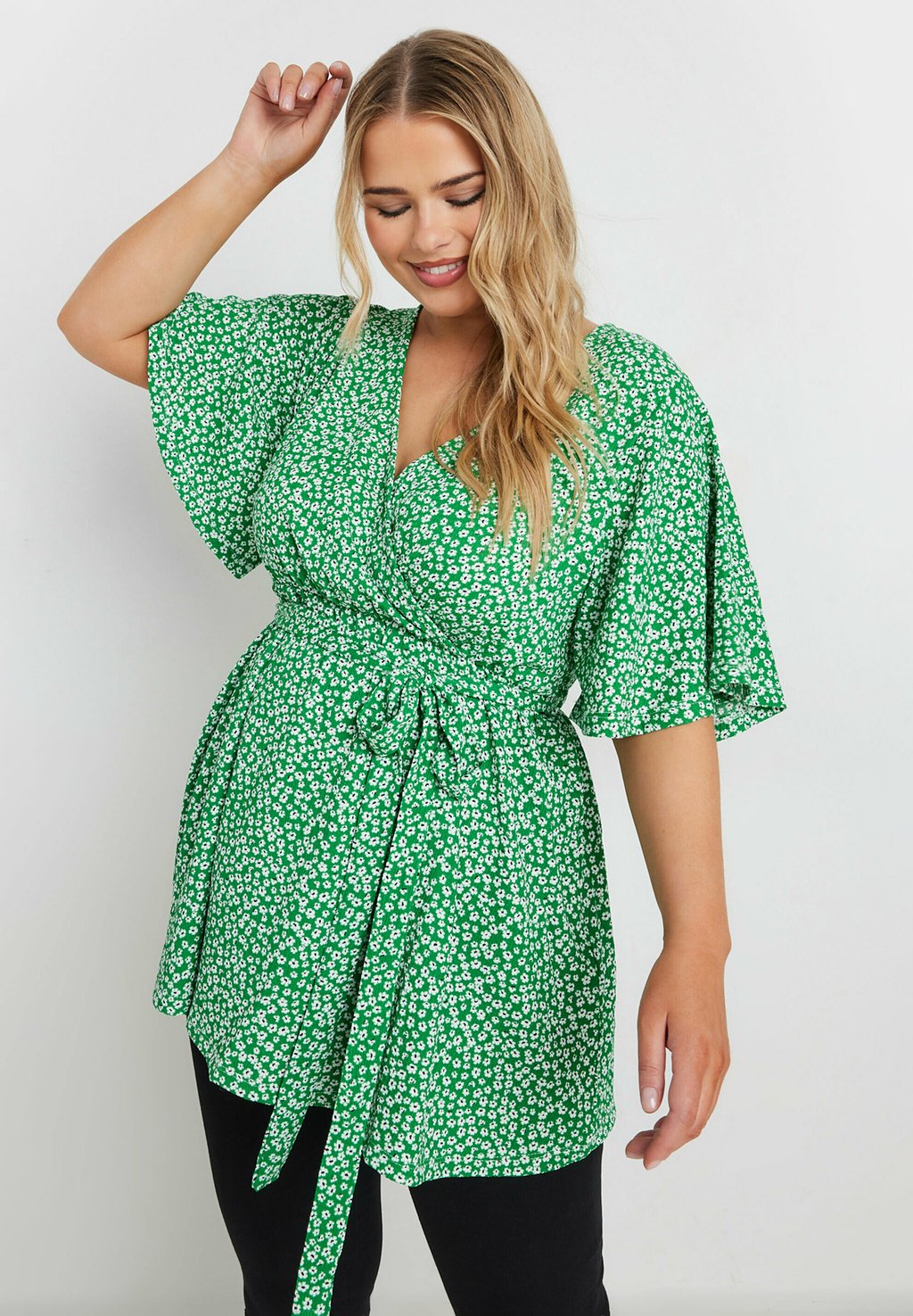 

Блуза FLORAL PRINT TEXTURED WRAP Yours Clothing, зеленый