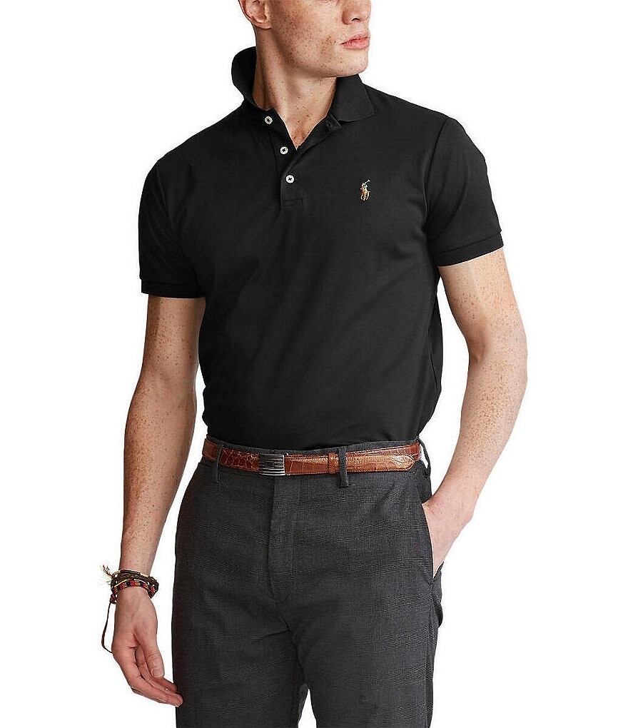 

Рубашка-поло приталенного кроя Polo Ralph Lauren из мягкого хлопка с короткими рукавами и разноцветными пони, черный