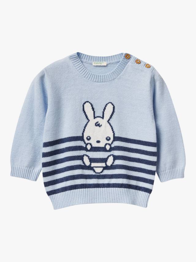 

Детский джемпер из хлопковой смеси с круглым вырезом Benetton, Blue