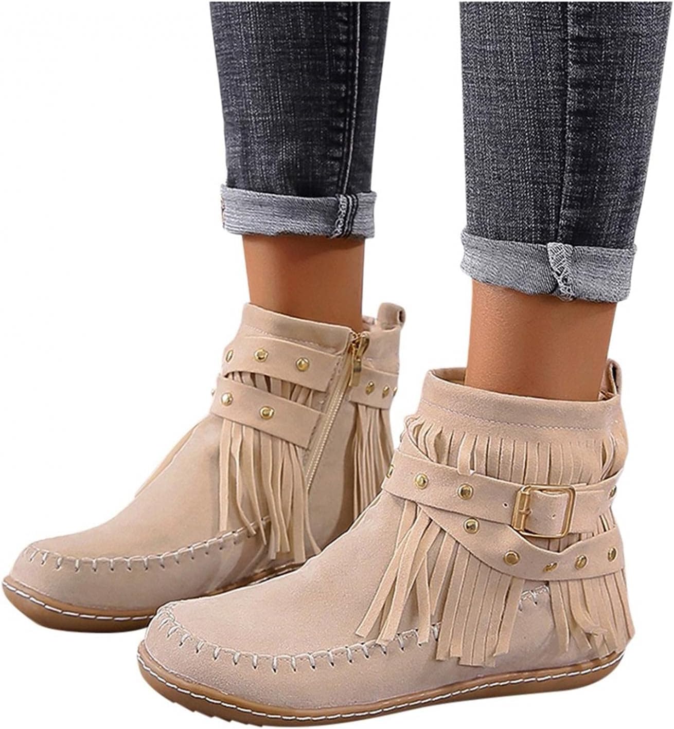 

Женские ботинки hbeylia boho из замши с бахромой и кисточками, бежевый