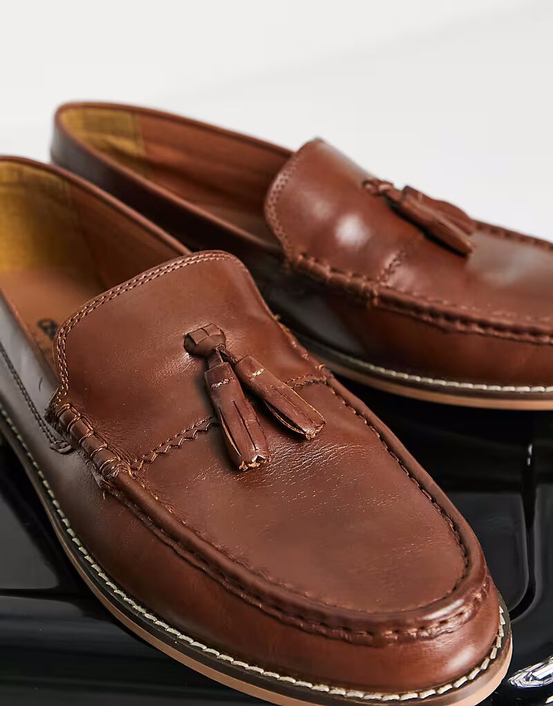 Лоферы с кисточками из светло-коричневой кожи с натуральной подошвой Asos Design — фото 2