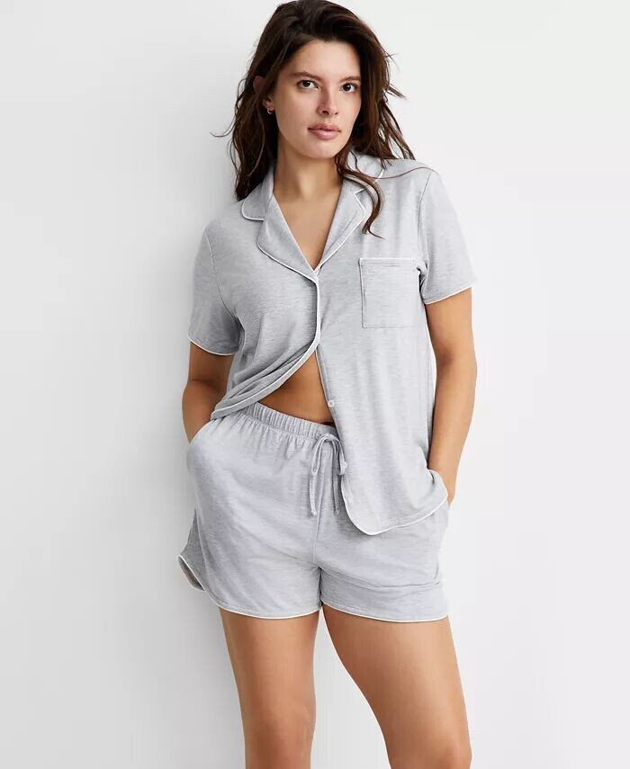 

Женские 2 шт. Пижамный комплект с короткими рукавами и зубчатым воротником XS-3X State of Day, серый