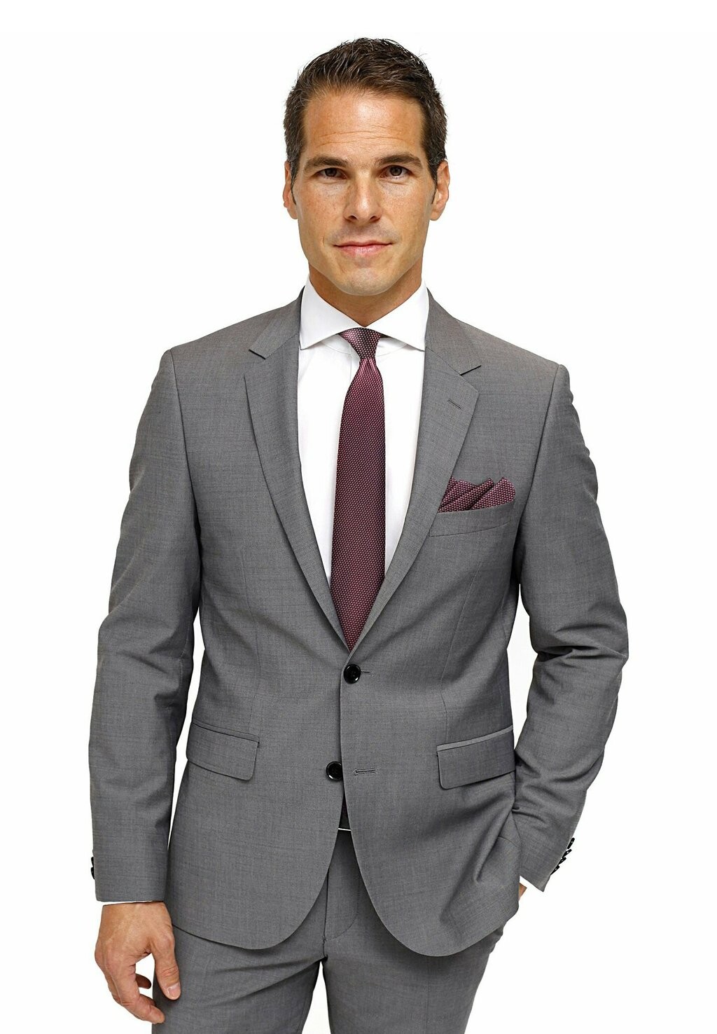 

Галстук 2-SET CASTRO JACQUARD Gassani, цвет weinrot bordeauxrot karos dunkel-blau jacquard getupft weiss