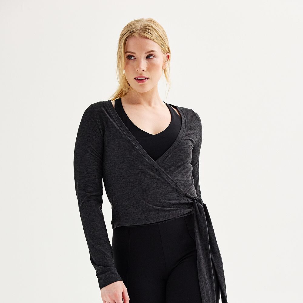 

Женский топ с длинными рукавами и запахом FLX Wander Ballet, цвет Black Heather Coal