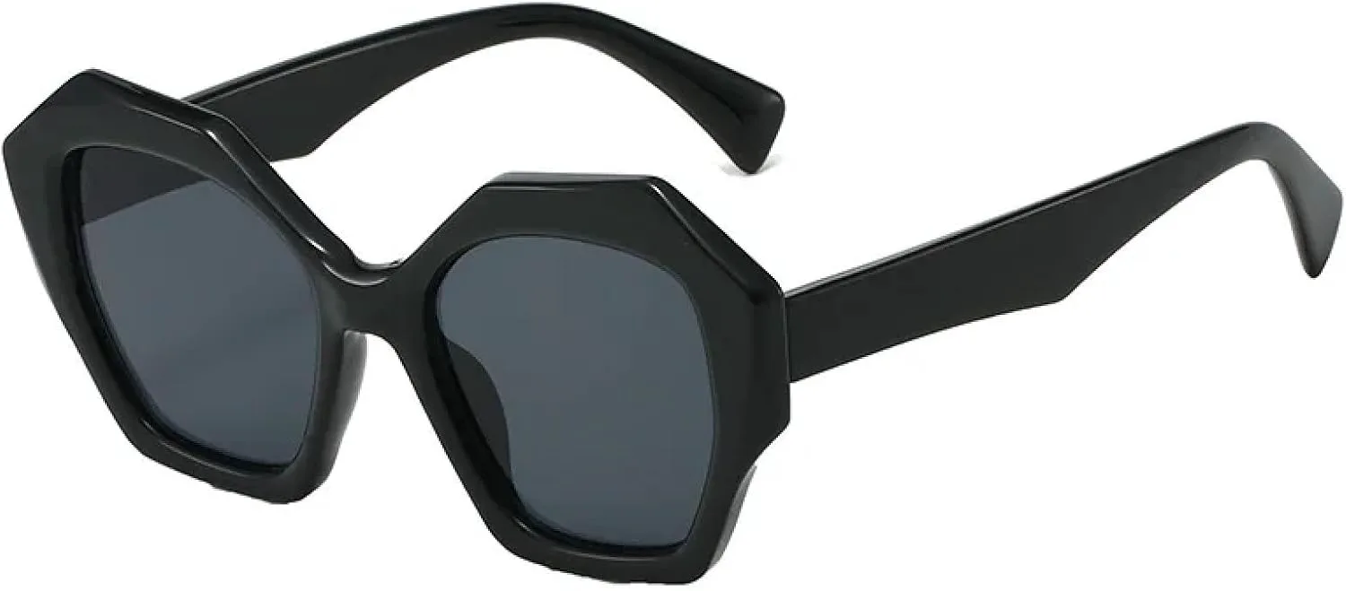 

Винтажные солнцезащитные очки Polygon для мужчин и женщин, модная шестиугольная оправа, солнцезащитные очки с защитой от УФ-излучения UV400 TKKTLLT, Black