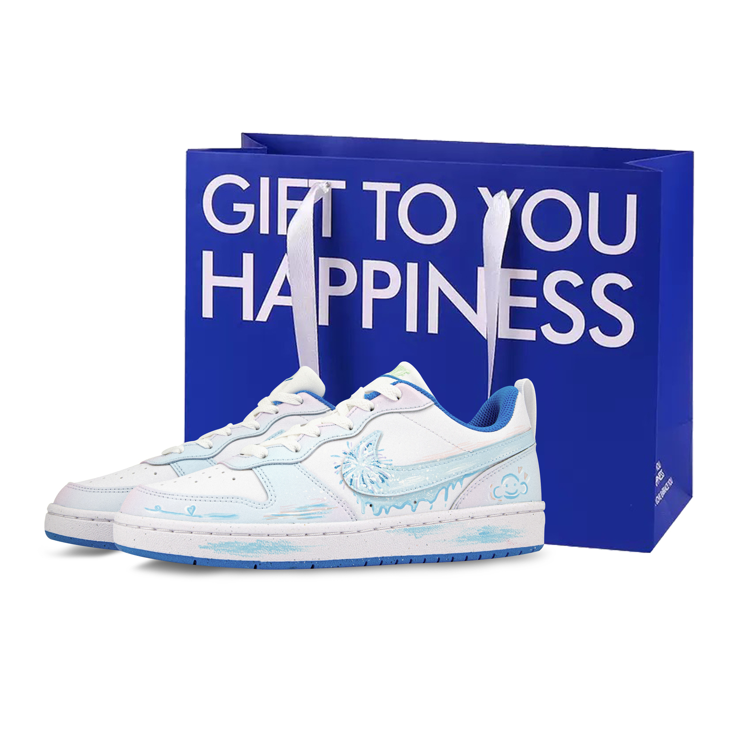 

Nike Кроссовки для скейтбординга low top Court Borough Heartbeat Ocean, нескользящие, устойчивые к истиранию, дышащие, синие, детские