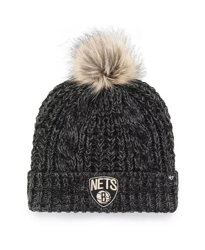 

Черная женская вязаная шапка Brooklyn Nets Meeko с манжетами и помпоном '47 Brand, черный