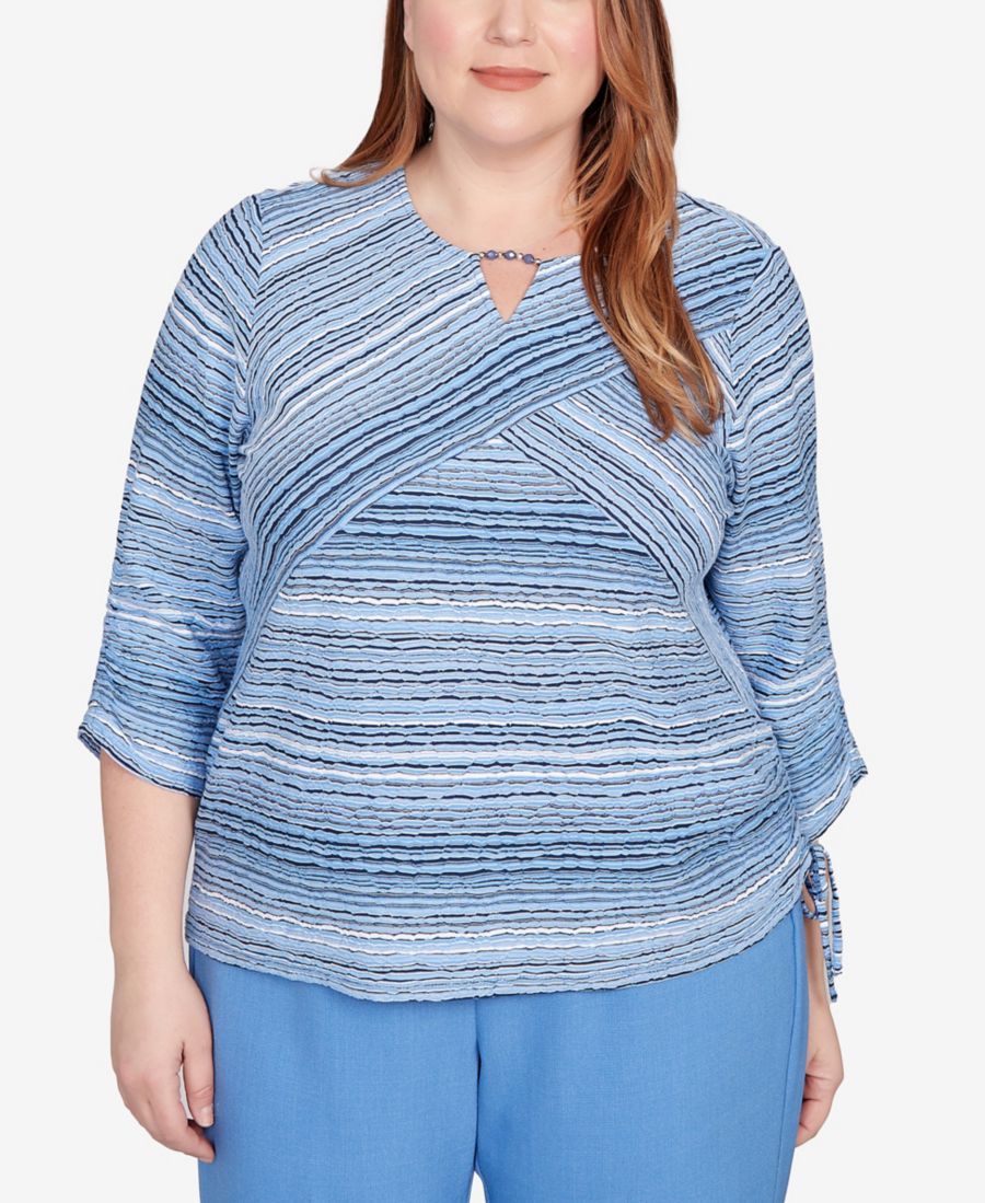 

Вязаный топ больших размеров в полоску с текстурным рисунком Alfred Dunner, Perriwinkle