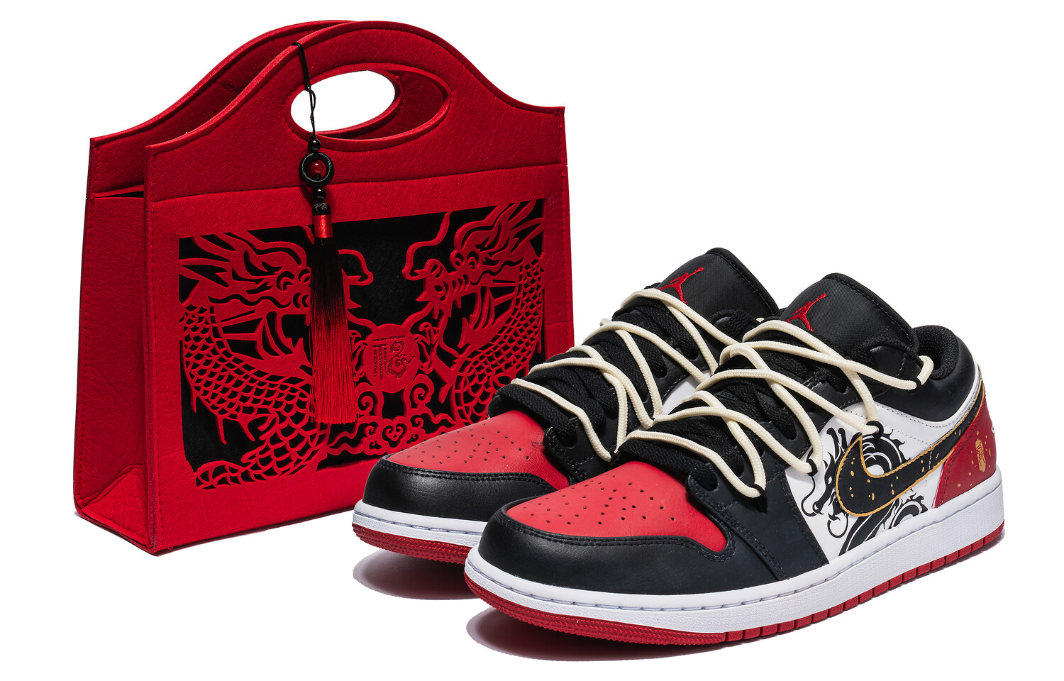 

Кроссовки Air Jordan 1 Vintage Basketball Shoes Women's Low-top Black, красный