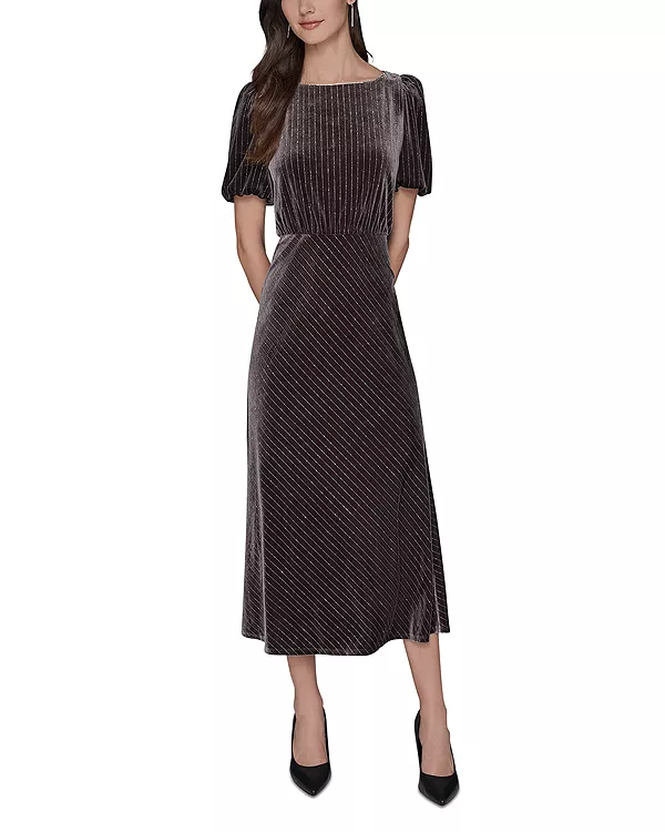 

Бархатное платье миди в тонкую полоску Karl Lagerfeld Paris, коричневый