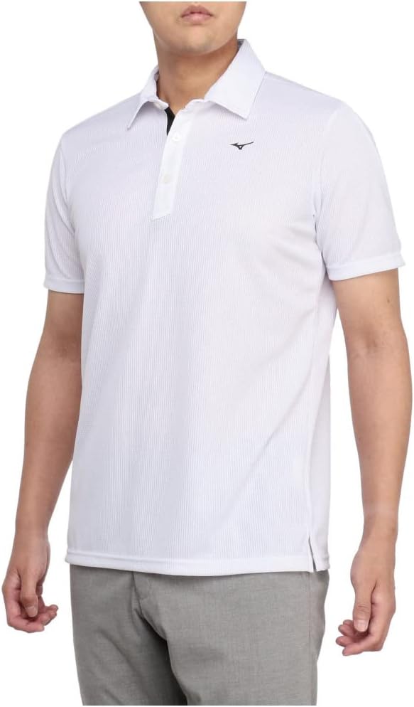 

Мужская рубашка Mizuno E2MAA017 Dry Aeroflow с коротким рукавом и воротником-стойкой, впитывающая пот, быстросохнущая, экологичная, с коротким рукавом, белый