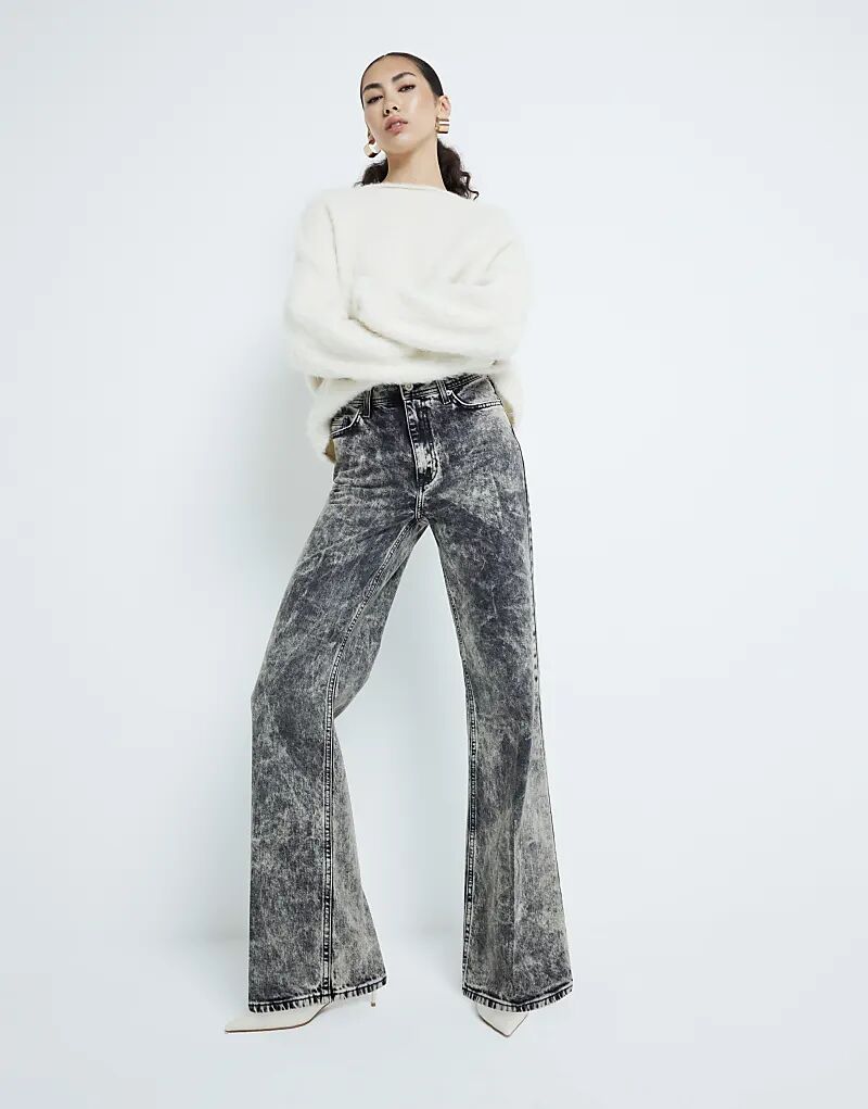 

Джинсы широкого кроя коричневого цвета с кислотной стиркой River Island