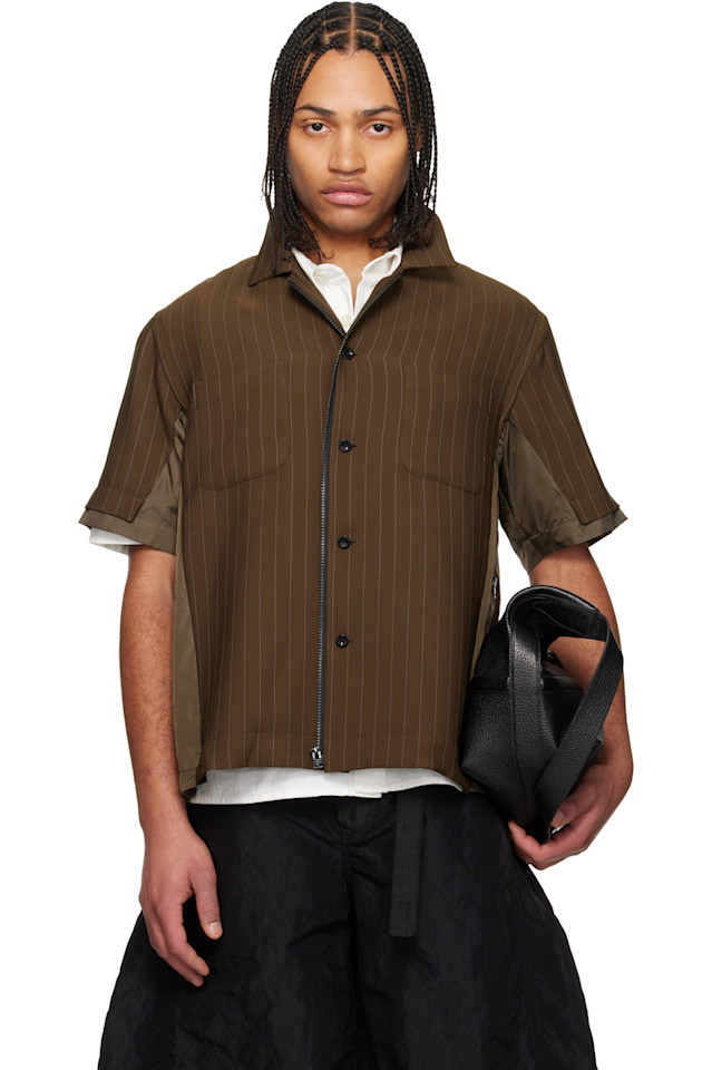 

Sacai Коричневая рубашка из саржевой ткани матассе