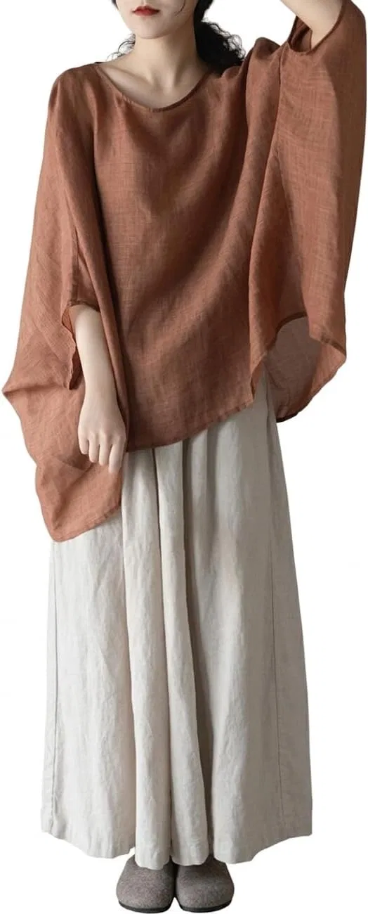 Блуза, свободная, Dolman Sleeve, кирпично-красный