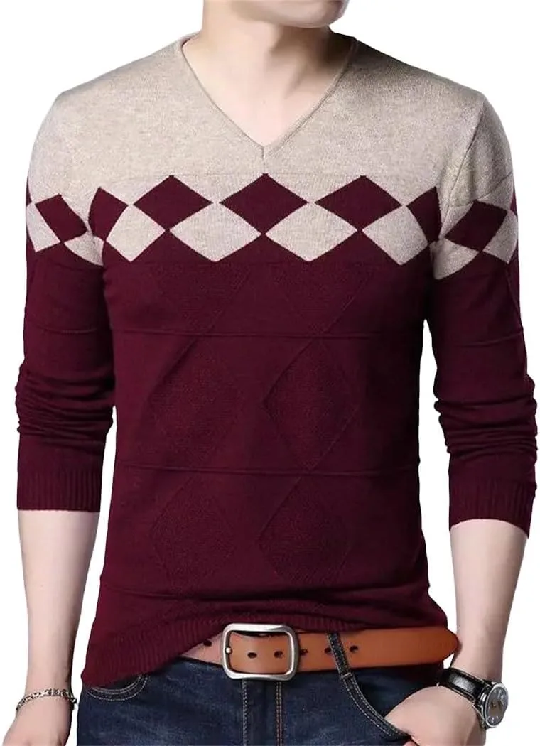 

Мужской вязаный свитер с V-образным вырезом и длинным рукавом