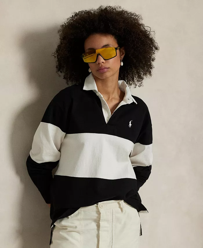

Женская рубашка-регби из хлопкового джерси с цветными блоками Polo Ralph Lauren, черный