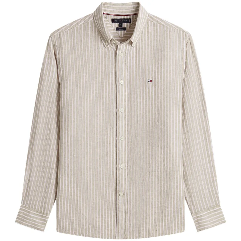 Рубашка мужская с лацканом Tommy Hilfiger, Khaki White Stripes 0BK