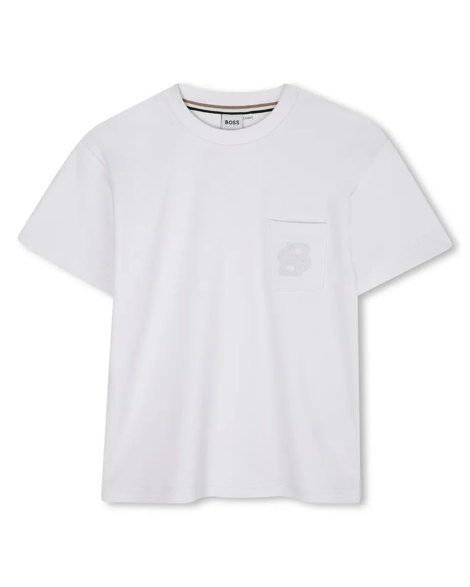 

Детская хлопковая футболка с карманом BOSS Kidswear, белый