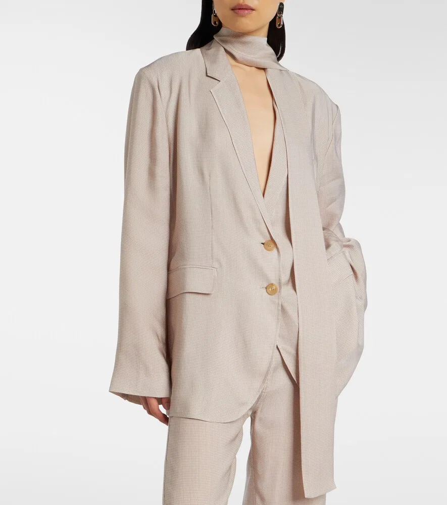 Блейзер в клетку с отделкой из шарфа Acne Studios, бежевый — фото 2