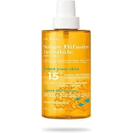 Двухфазная солнечная энергия Invisible Spf 15, 200 мл, Pupa