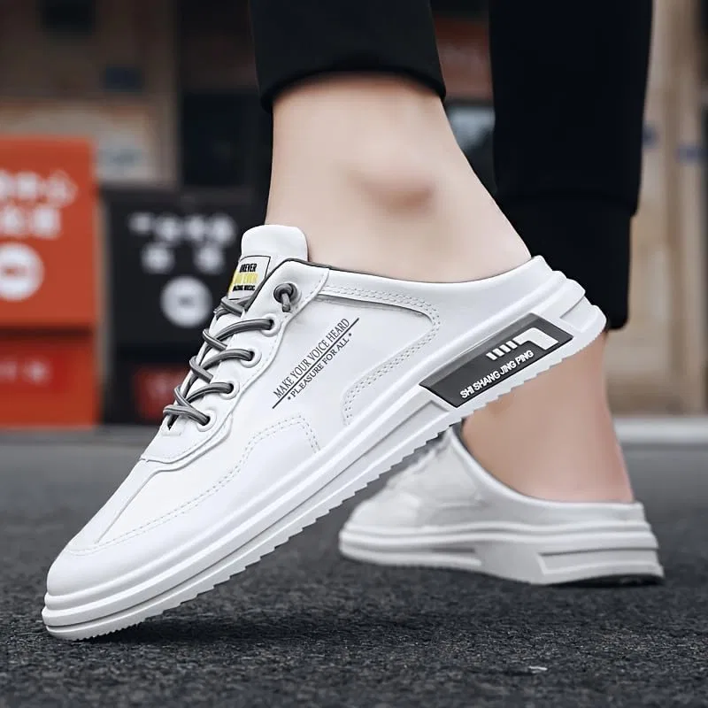 Мужские мюли Loafers Hollow Out, White Gray Clolinde — фото 4