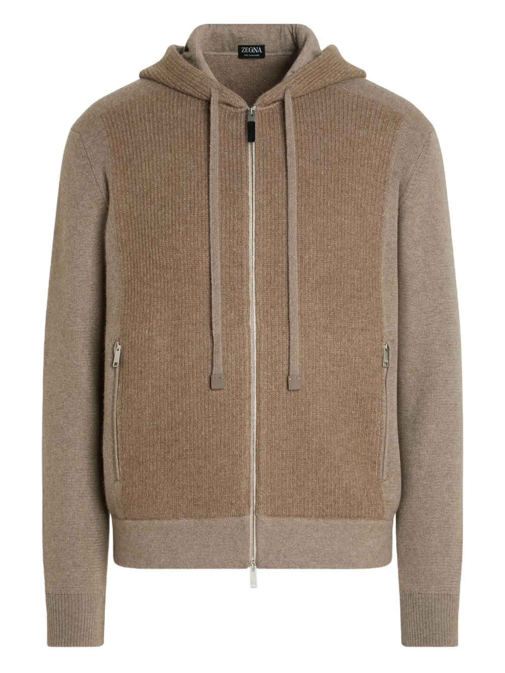 

Худи на молнии со вставками в рубчик Zegna, коричневый