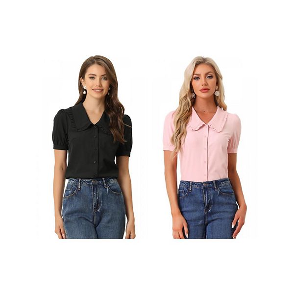 

2 упаковки блузки с воротником питер пэн и короткими рукавами Inspire Chic, Black Pink