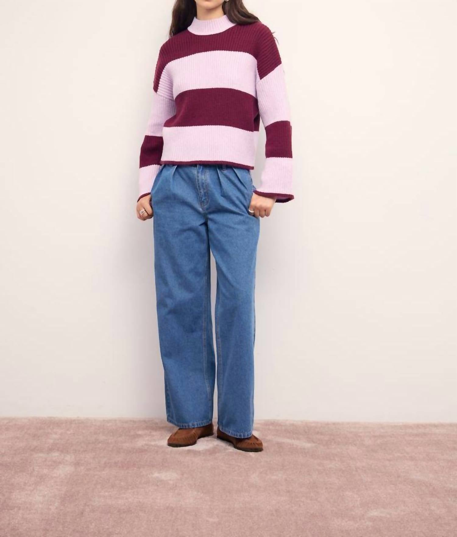 

MINKPINK Вязаный свитер Freja Stripe крупной вязки фиолетово-винного цвета