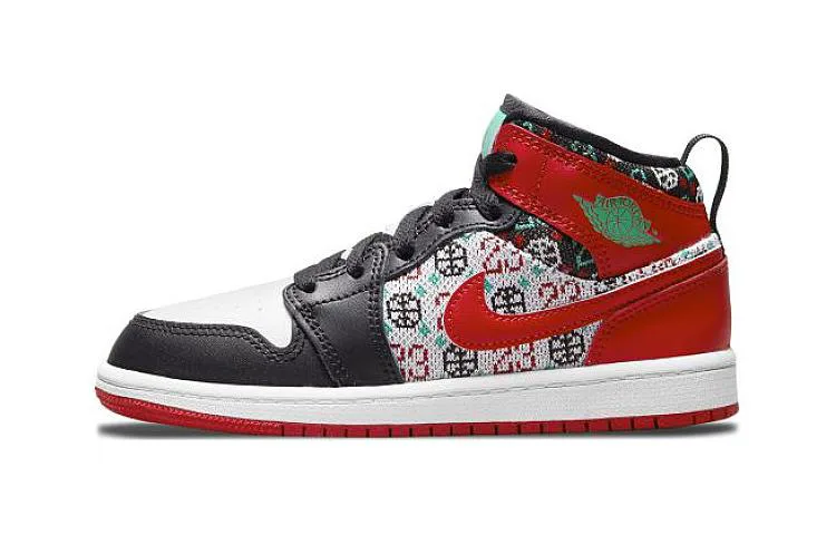 Jordan 1 Mid SE Ugly Christmas Sweater PS, White/University Red/Black