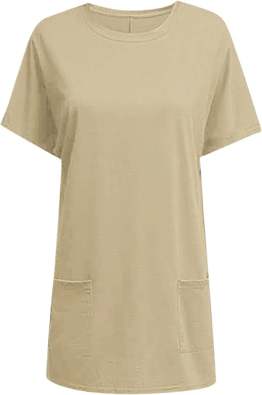 Блуза, свободный крой, Women's Short Sleeve Long Sleeve T-Shirt, хаки — фото 3