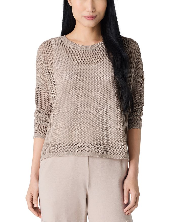 

Свитер с круглым вырезом из льна и хлопка Eileen Fisher, коричневый/бежевый