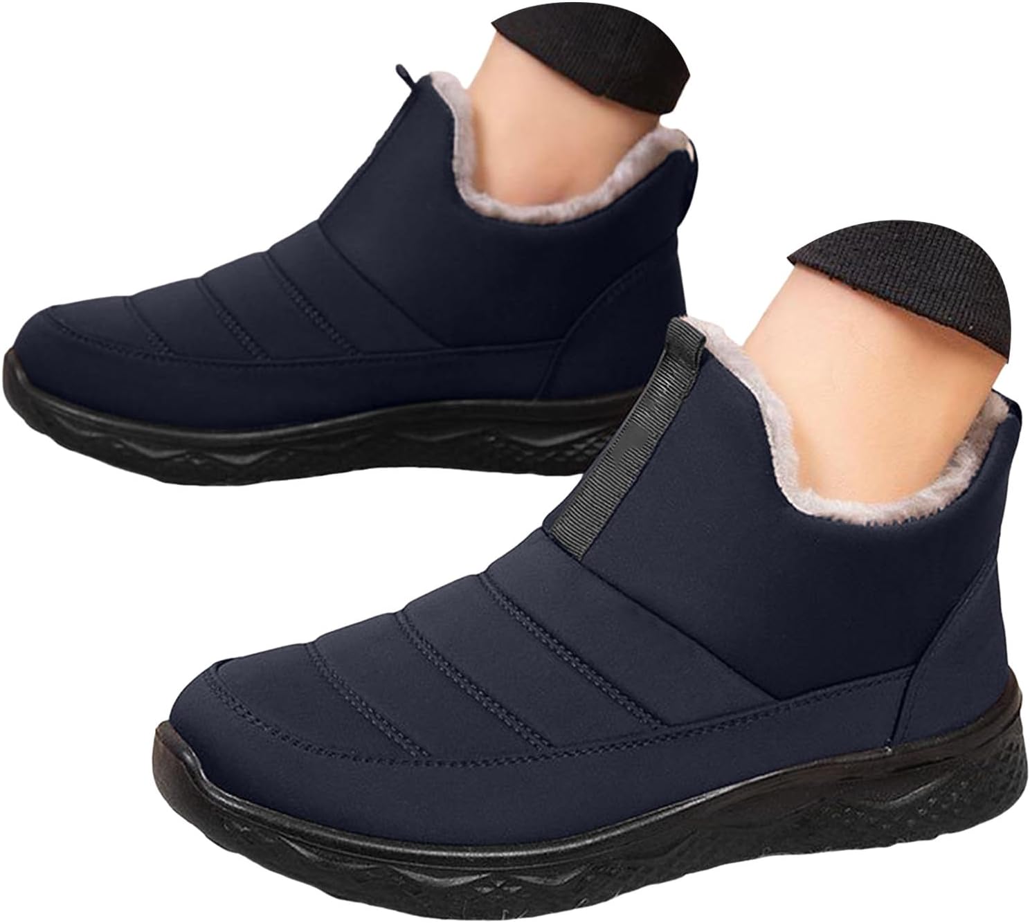 

Зимние ботинки для женщин и мужчин, классические с меховой подкладкой, теплые снегоступы, ботильоны с противоскользящей подошвой, водонепроницаемые, удобные, без шнурков, для прогулок на улице, осенние спортивные кроссовки Jyswoshoe, темно-синий