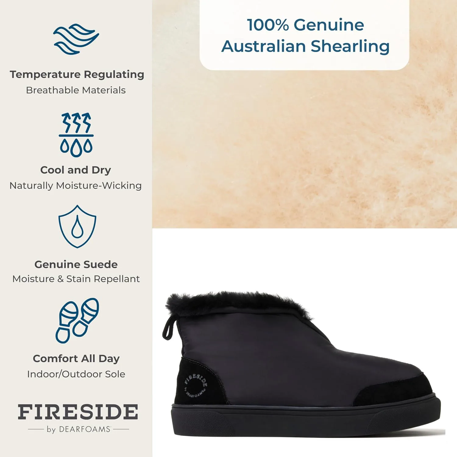Зимние ботинки Dearfoams для мужчин Fireside из нейлона с австралийской шерстяной подкладкой, водоотталкивающие, для отдыха после зимы, черный — фото 2