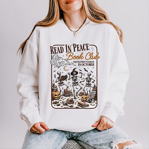 

Легкий свитшот с эффектом окрашивания Read in peace book club Simply Sage Market, White