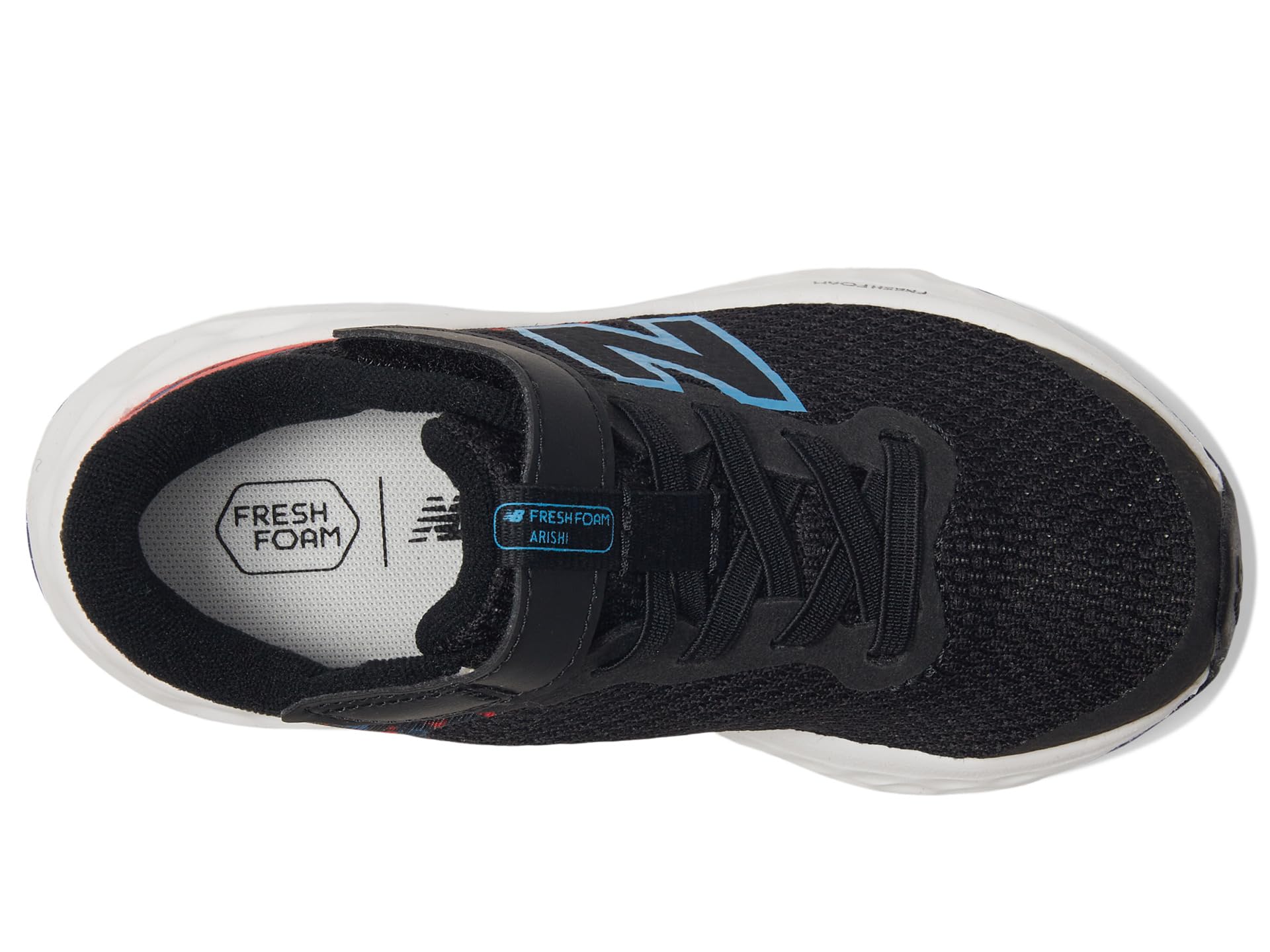 Кроссовки New Balance Kids Fresh Foam Arishi v4 Bungee Lace with Top Strap, цвет Black/Azure/Blast Red — фото 2
