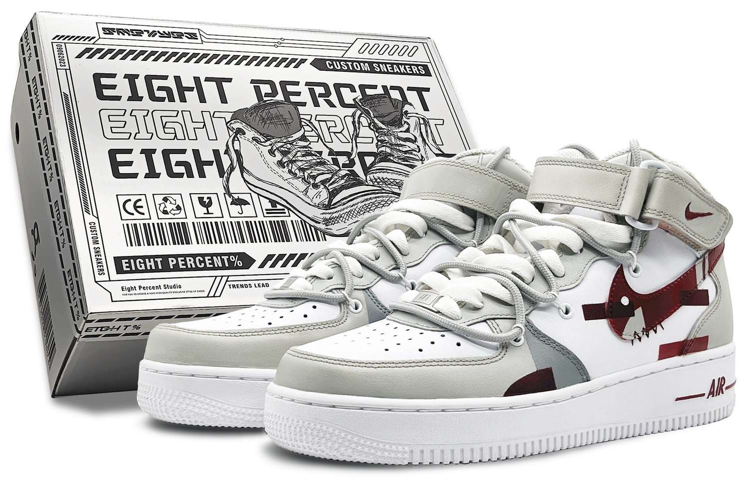 Nike Air Force 1 Антискользящие Износостойкие Высокие Скейтборд Кроссовки Женские Серые Красные