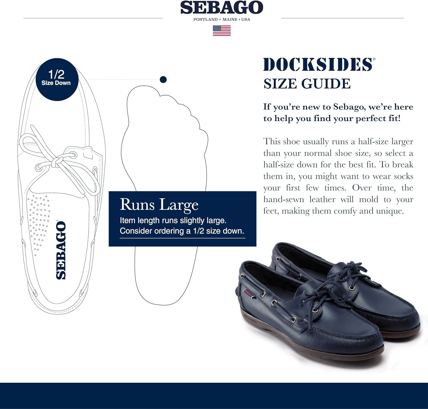 Мокасины водонепроницаемые Sebago Endeavor Navy Blue — фото 3