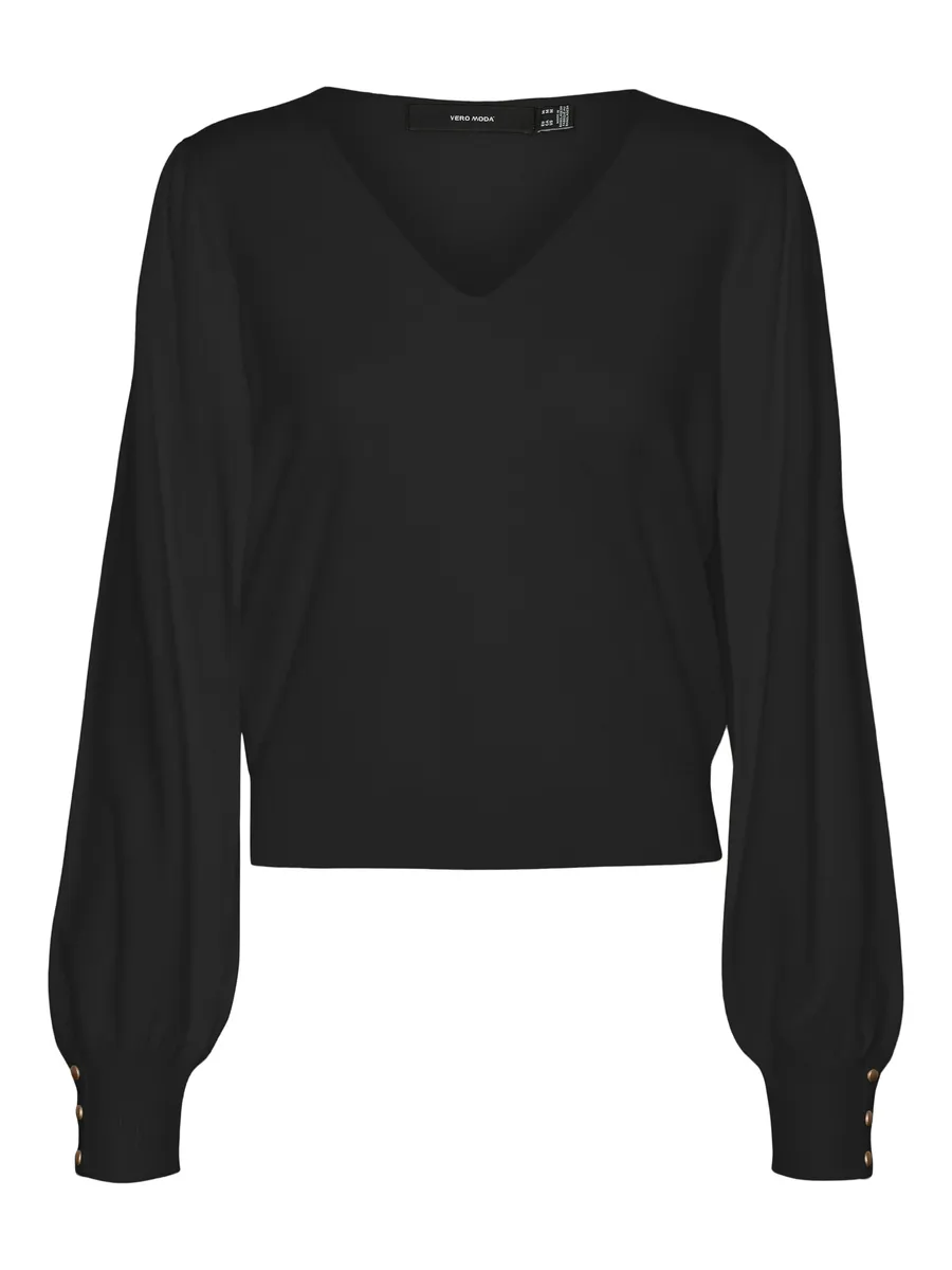 

Свитер Vero Moda с V-образным вырезом "VMHOLLYKARIS LS V-NECK PULLOVER GA BOO", цвет Black Detail:W. Gold Buttons