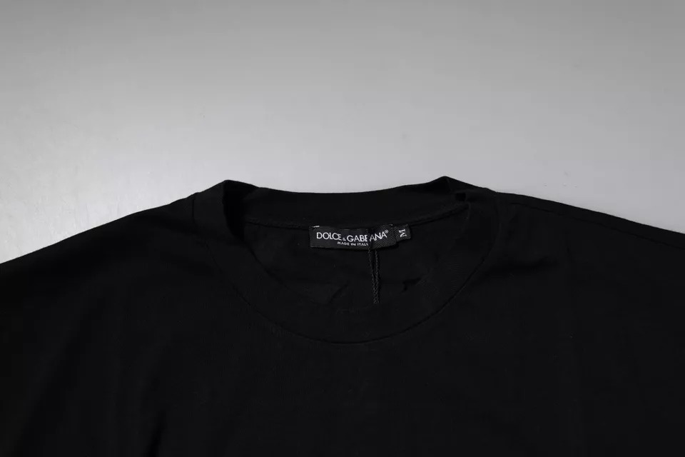 Черная футболка Amore с леопардовым принтом из хлопка с круглым вырезом Dolce & Gabbana — фото 4