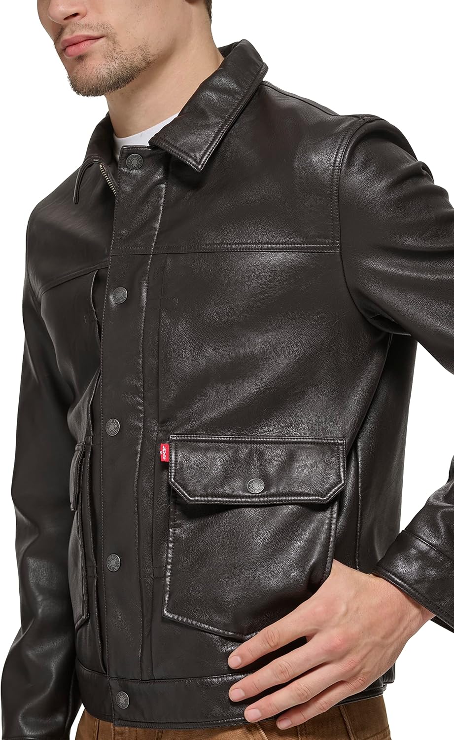 Мужская легкая куртка-рубашка Levi's для дальнобойщиков Levi's, Dark Brown Faux Leather — фото 2