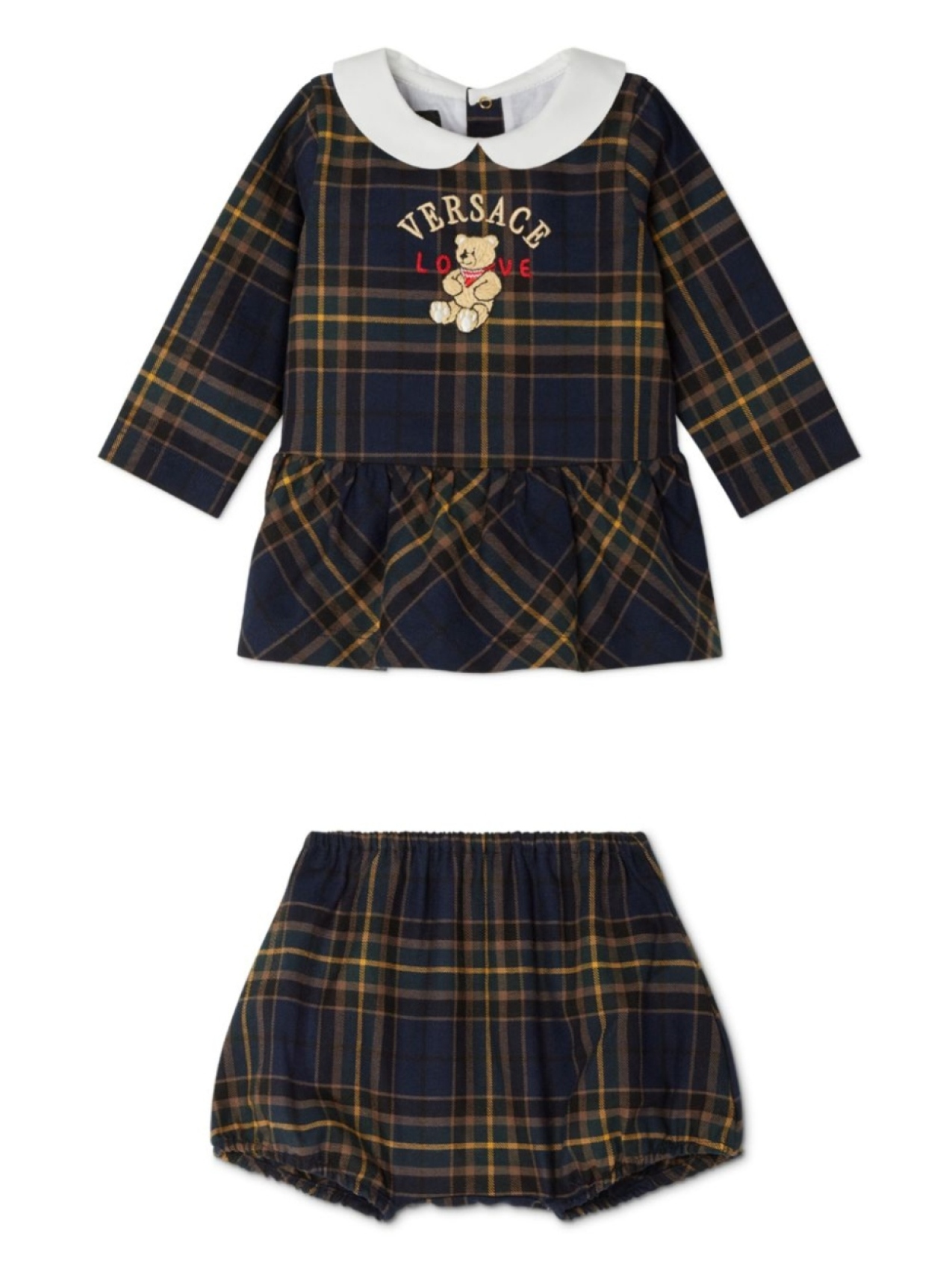 

Versace Kids комплект Tartan Love Teddy из платья и блумеров, синий