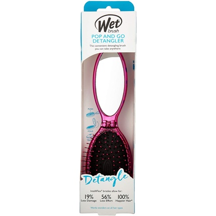 Расческа для волос WetBrush POP and GO Detangler с гибкими щетинками для всех типов волос, розового цвета, дорожный размер Wet Brush — фото 2