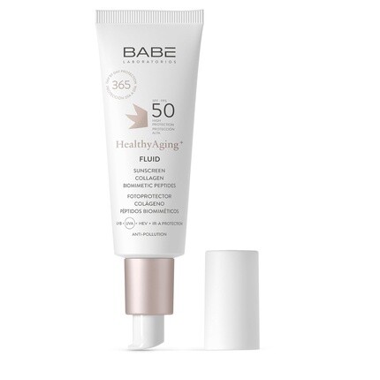 Солнцезащитный крем для лица Baby-Labor HealthyAging+ Fluid SPF 50 восстанавливает и корректирует эластичную и сияющую кожу, быстро впитывается Babe — фото 2
