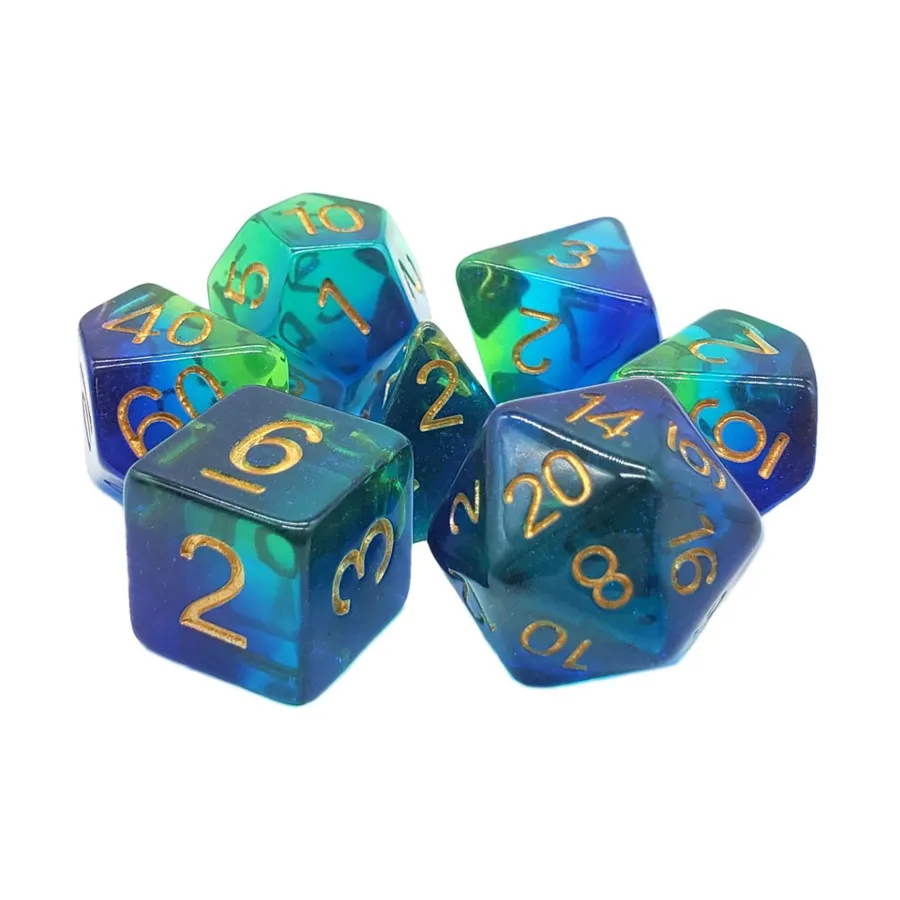 

Комплект Poly Set Night Time Swim с золотом (7), Acrylic-Resin Dice - Gradient