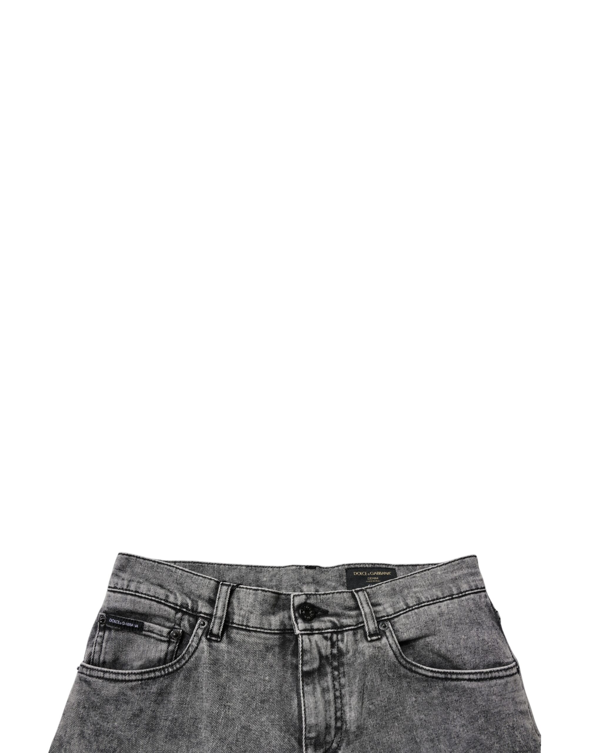 Темно-серые хлопковые джинсы Slim Fit из денима с эффектом потертости Dolce & Gabbana — фото 4