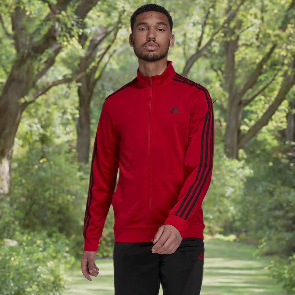 Тренировочная куртка adidas 3-полоски, красный/черный — фото 3